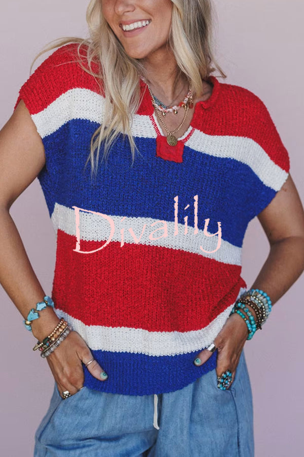 Independence Day Colorway Sleeveless Casual Knitted Sweater