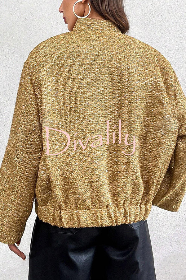 Fashion Sequin Long Sleeve Casual Pocket Loose Jacket