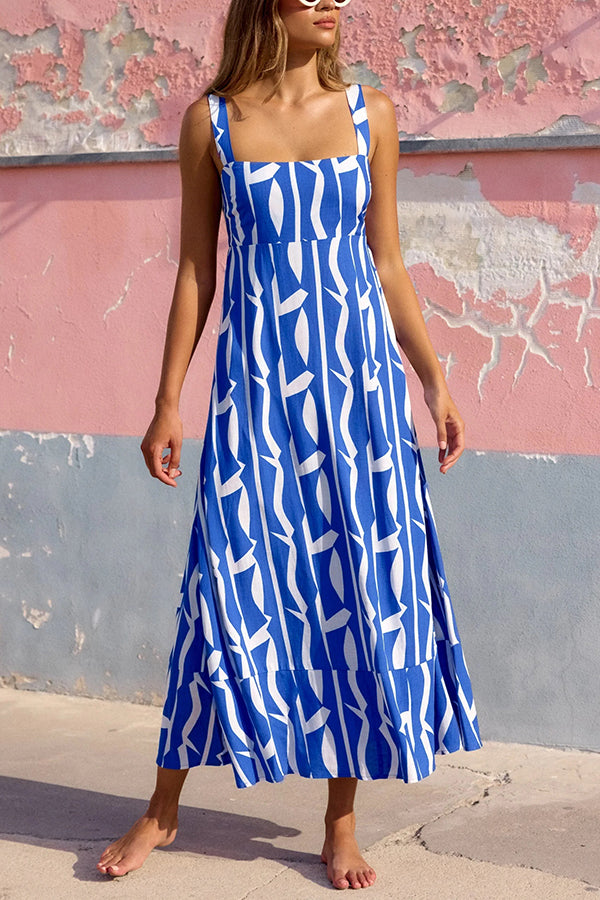 Unique Printed Holiday Style French Sling Maxi Dress