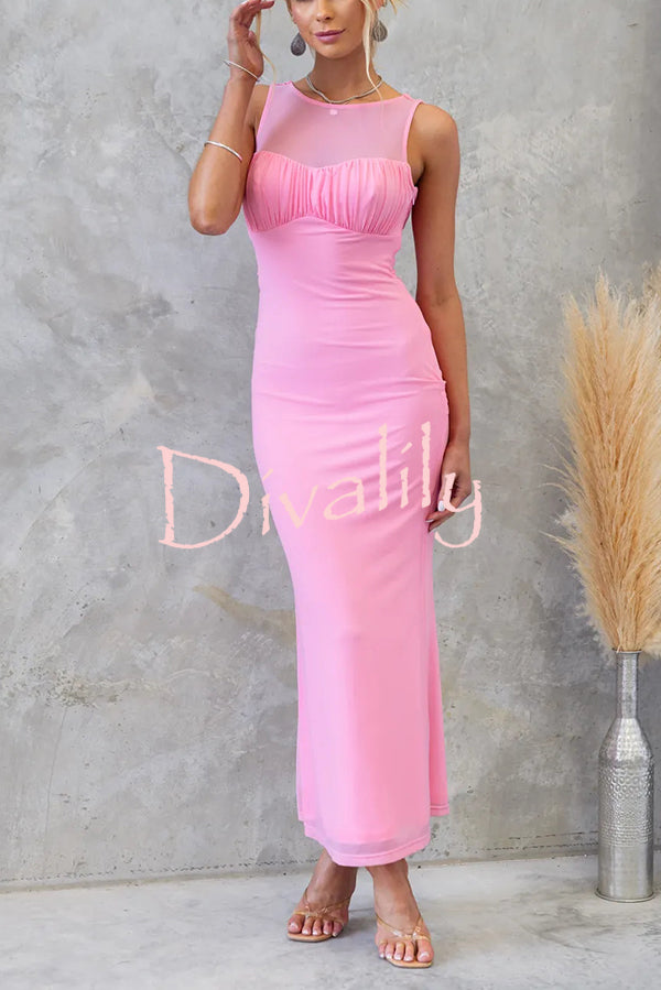 Solid Color Sleeveless Round Neck Slim Sexy Maxi Dress