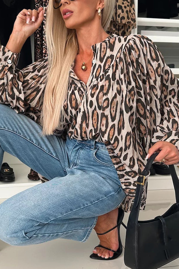 Leopard Print Loose Long Sleeve Casual Shirt