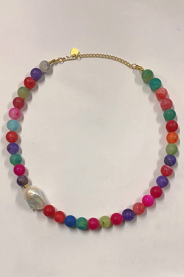 Simple Colorful Agate Bear Pendant Necklace