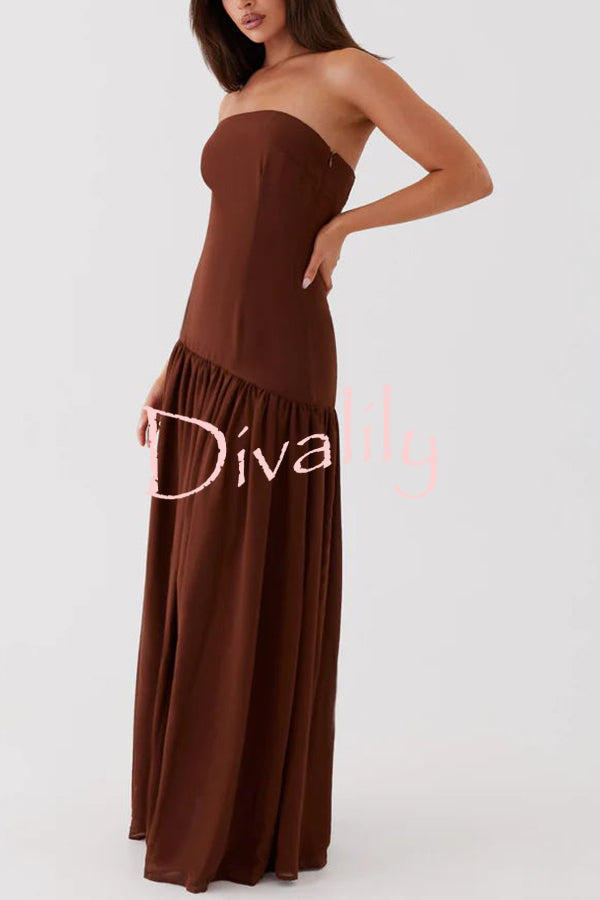 Eden Patchwork Semi-sheer Chiffon Strapless Maxi Dress