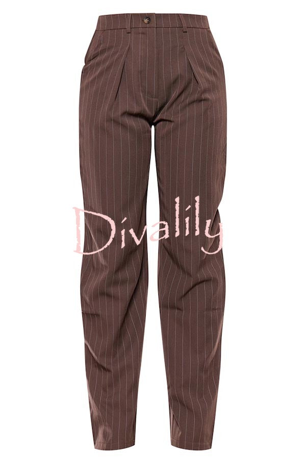 Goal Digger Striped Button Belted Lapel Vest and Pocketed Wide-leg Pants Set