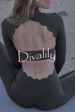 Open Back Petal Trim Long Sleeve Yoga Sports Crop Top