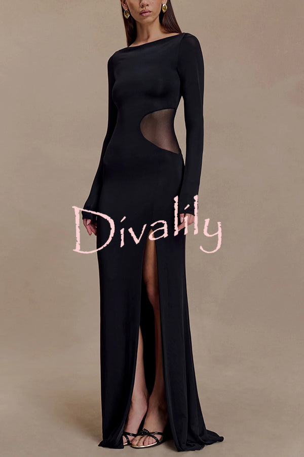 Fashion Long-sleeved Slim Sexy Hollow Slit Maxi Dress