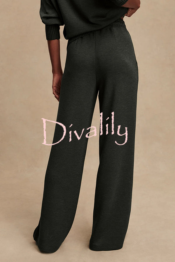 Barker High-Neck Long Sleeve Side Zipper Sweatshirt and Elastic Waist Pocketed Loose Pants Set