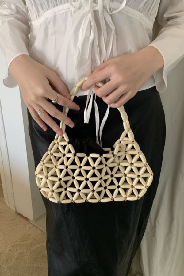 Wood Beaded Cutout Tote Bag