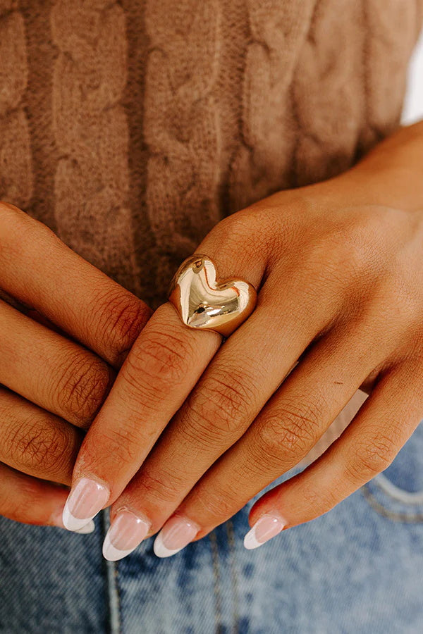 Simple Heart-shaped Metal Texture Ring