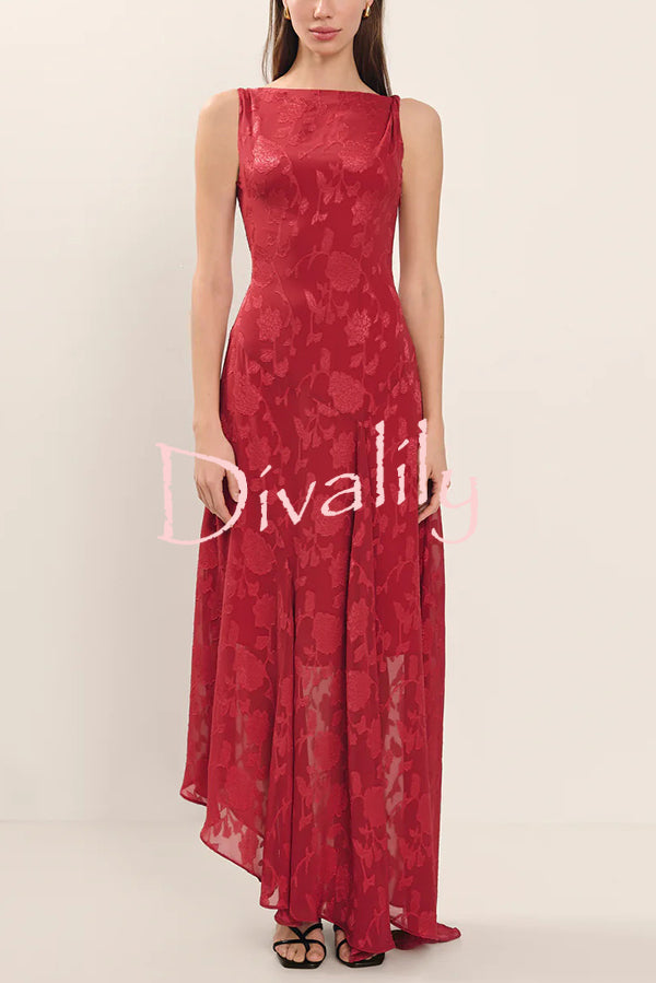Fashion Jacquard Elegant Backless Lace-up Slim Irregular Maxi Dress