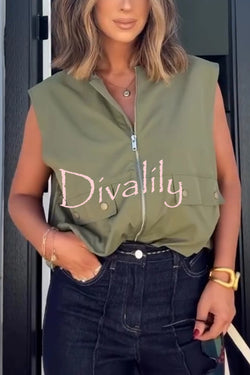 Fashion Zipper Sleeveless Pocket Loose Vest Jacket