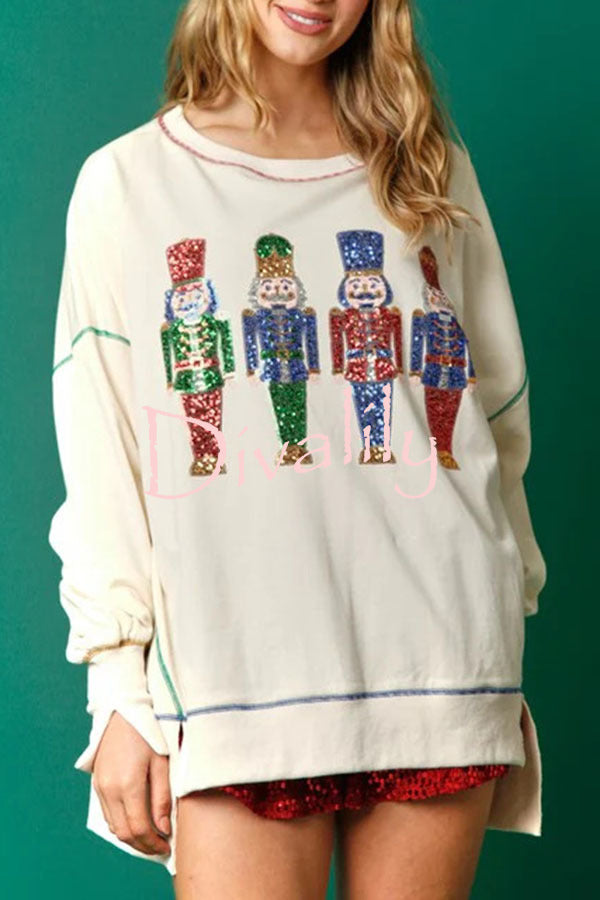 Adorable Nutcracker March Sequin Pullover Sweatshirt