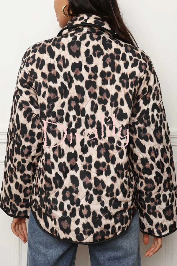 Leopard Print Loose Lapel Pocket Jacket