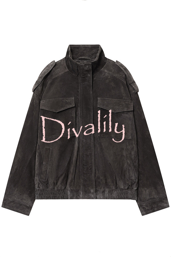 Fashionable Suede Loose Pocket Leather Jacket