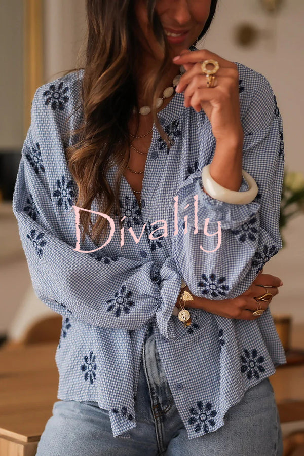 Fashionable Embroidered Floral Casual Long-Sleeved Loose Top