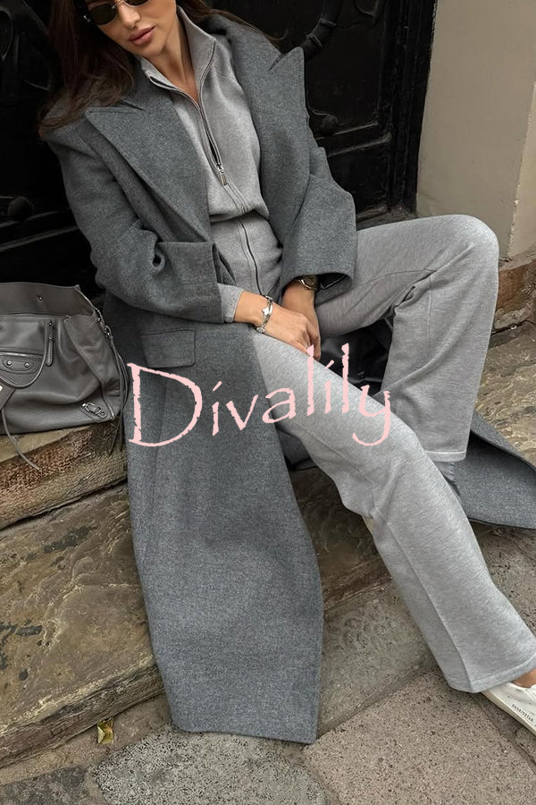 Cozycore Knit Zipper Long Sleeve Cardigan and Stretch Wide Leg Pants Set