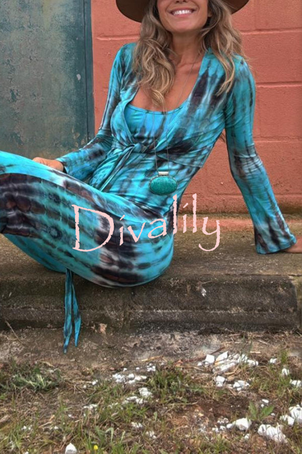 Exclusive Style Tie-dye Print Long Sleeve Tie-up Crop Cardigan