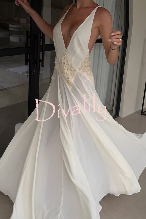 Venus By The Sea Tulle Lace Patchwork Backless Flowy Maxi Dress