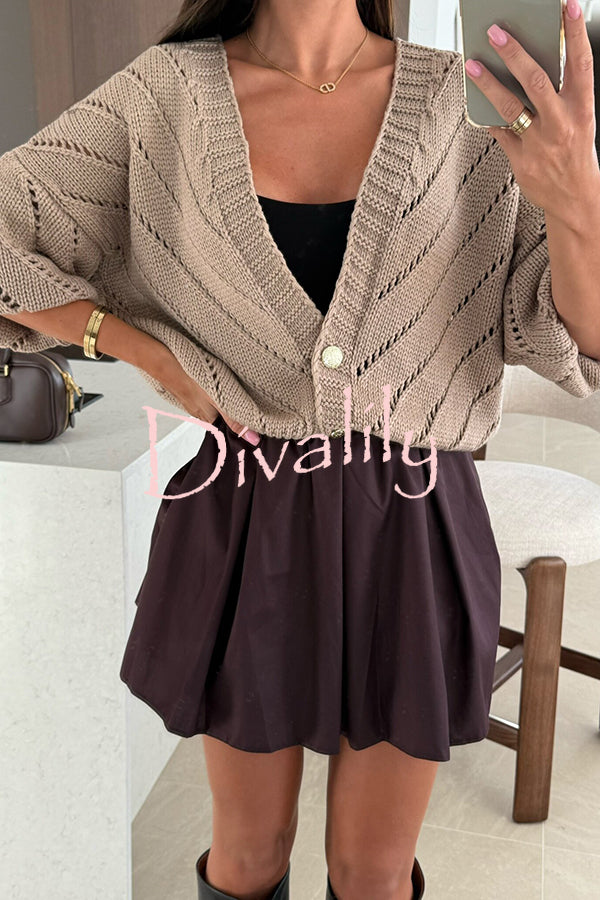 Fashion Hollow Knitted V-neck Button Loose Cardigan