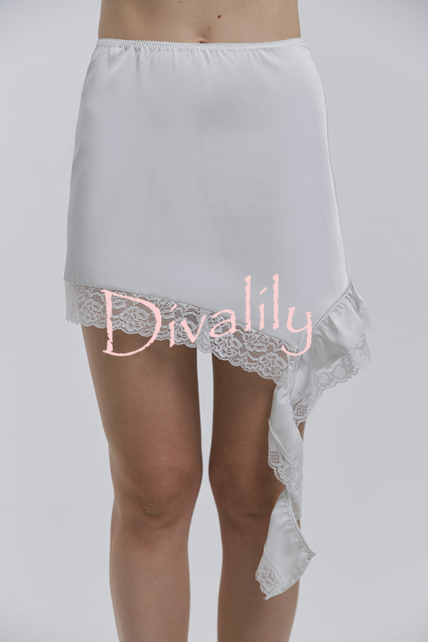 Fashionable Lace Asymmetrical Elegant Mini Skirt