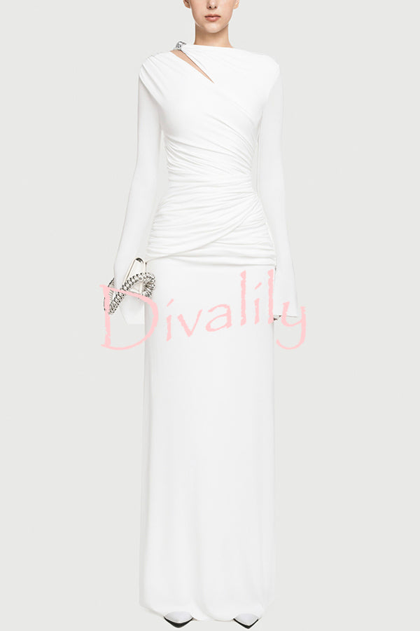 Stylish Long-sleeved Slim-fit Pleated Elegant Maxi Dress