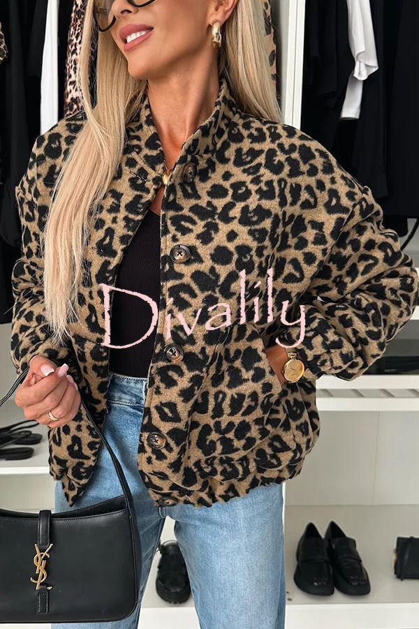 Leopard Print Loose Long-sleeved Pocket Casual Jacket