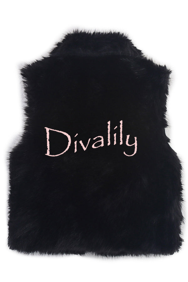 Stylish Collared Sleeveless Short Faux Fur Vest