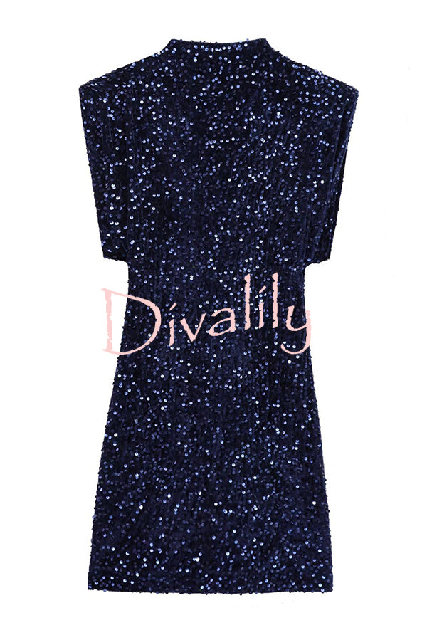 Fashionable Sequined Round Neck Sleeveless Slim-fit Mini Dress