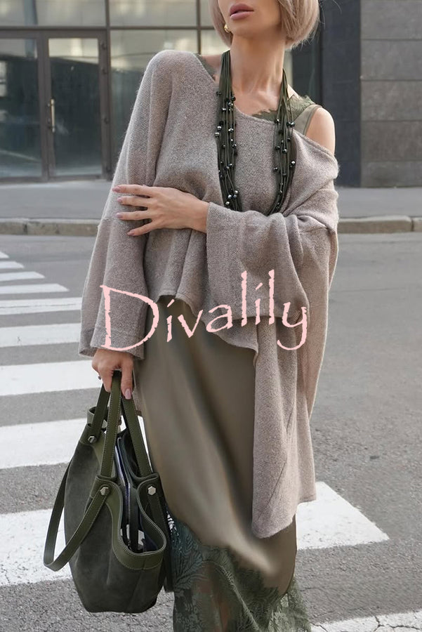 Warm Winter Knit Wide Neck Batwing Sleeve Loose Relaxed Sweater