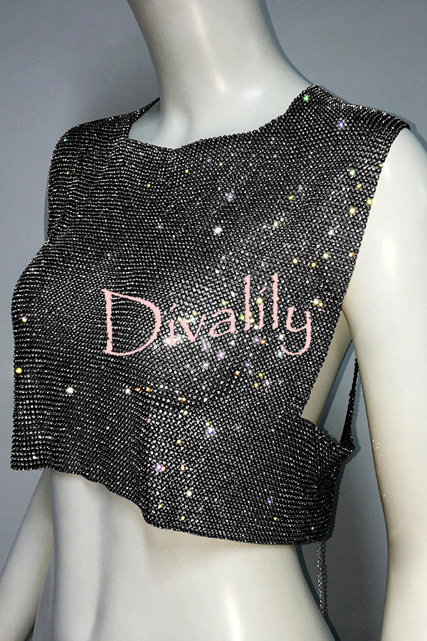 Sexy Metallic Rhinestone Backless Chain Vest