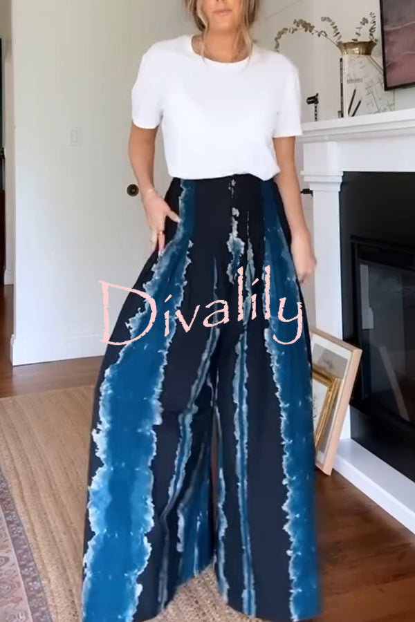 Relaxed and Bold Tie Dye High Rise Back Tie-up Oversized Wide Leg Pants