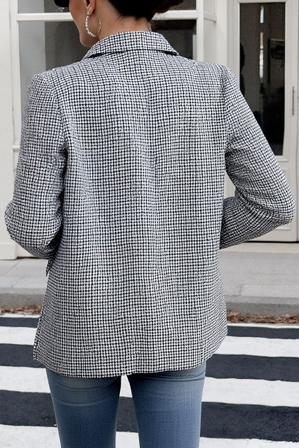 Vintage Houndstooth Lapel Long-sleeved Casual Blazer