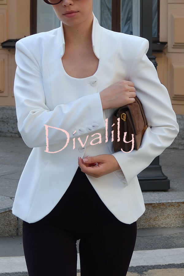 Solid Color Lapel Long Sleeve Casual Button Blazer