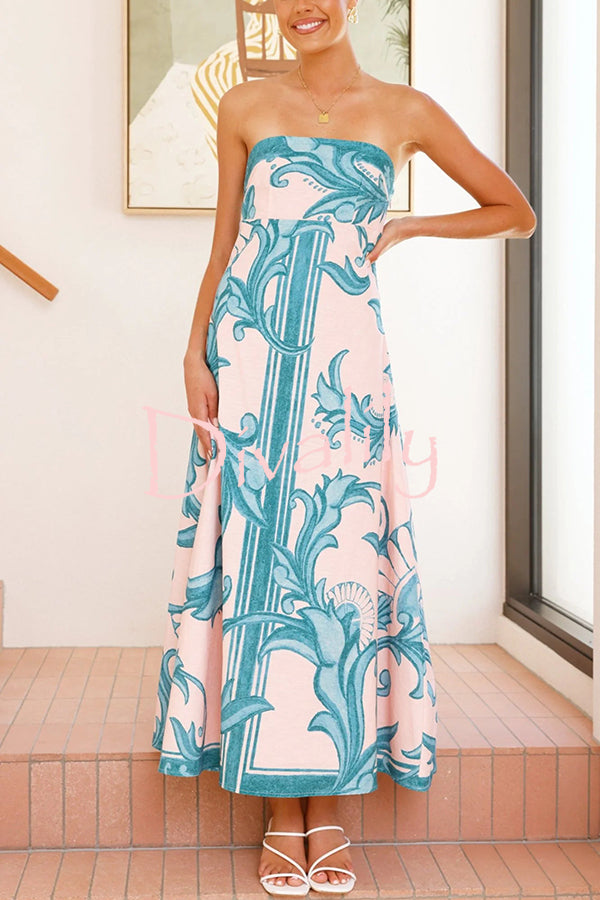 Unique Botanical Print Off-the-shoulder Fitted Maxi Dress