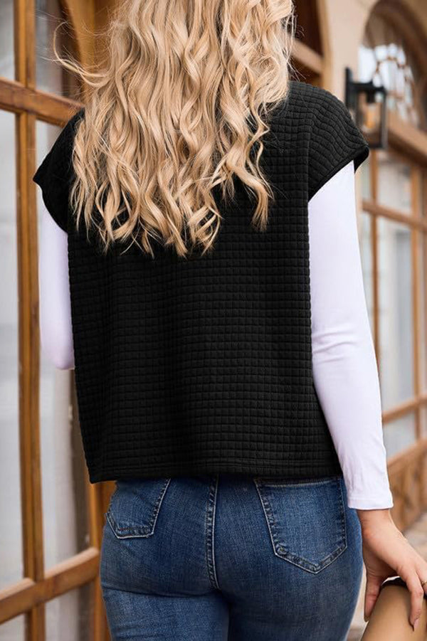 Solid Waffle Sleeveless Zipper Pocket Casual Vest