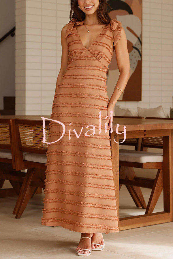Solid Color V-neck Elegant Sling Lace Up Vacation Maxi Dress