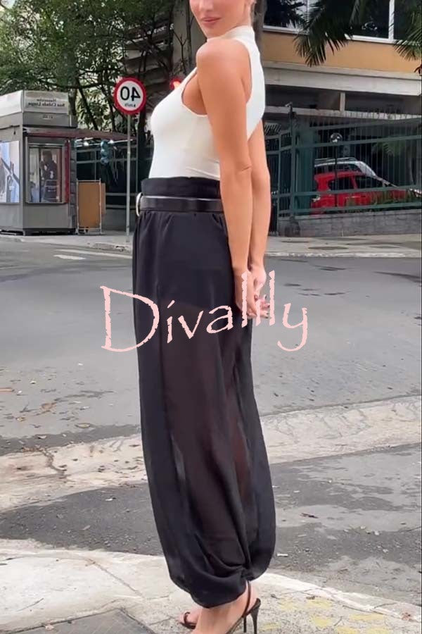 Autumn Avenue Chiffon See-Through Elastic Waist Aladdin Bloomers Pants