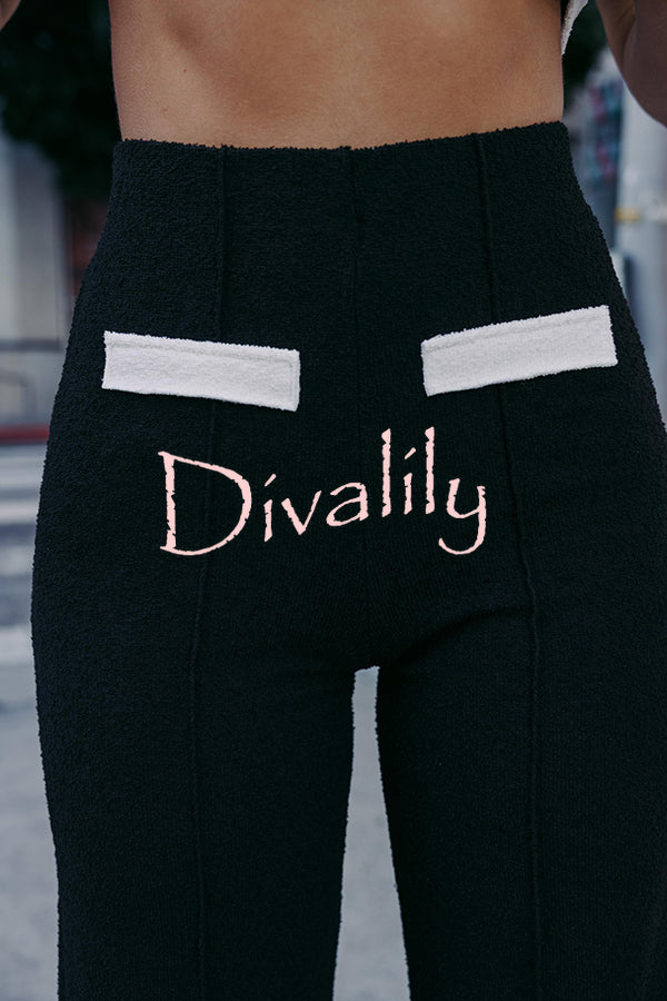 Fashion Contrast Color Stretch High Waist Casual Straight Pants