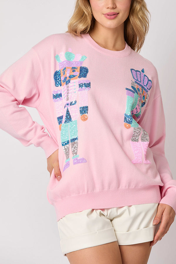 Christmas Soldier Sequined Fashion Casual Sweatshirt