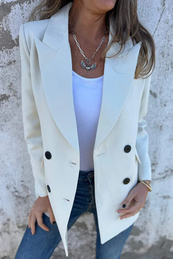 Solid Color Lapel Long Sleeve Pocket Blazer