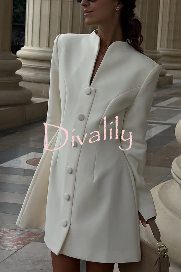 Solid Color Long-sleeved Slim-fit Button-down Casual Mini Dress