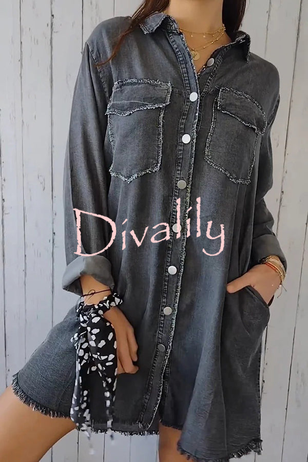 Fashionable and Versatile Long-sleeved Lapel Denim Jacket