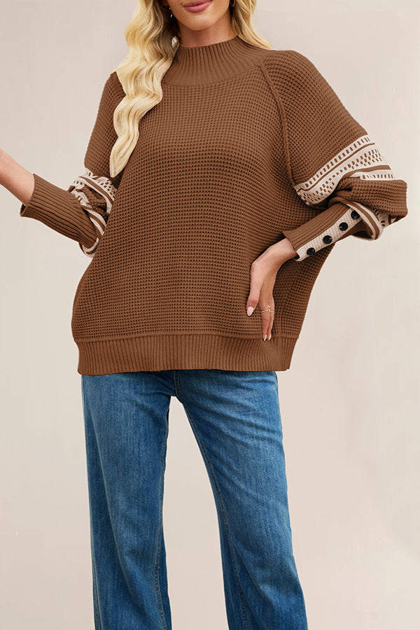 Stylish Color-blocked Loose Long-sleeved Knit Sweater