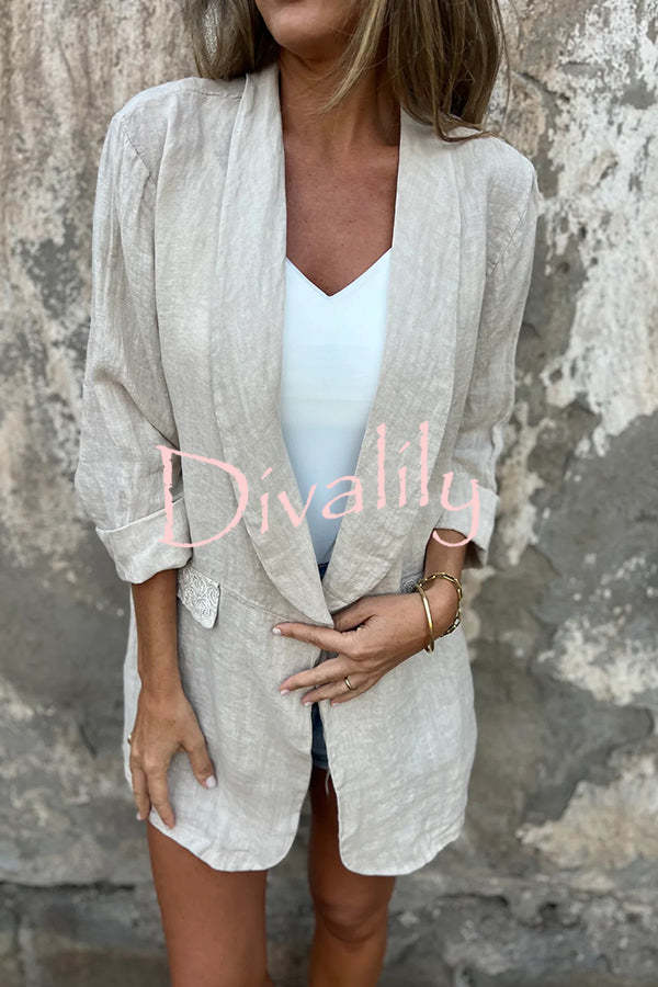 Olivia Linen Blend Lace Trim Half Sleeve Lapel Relaxed Blazer