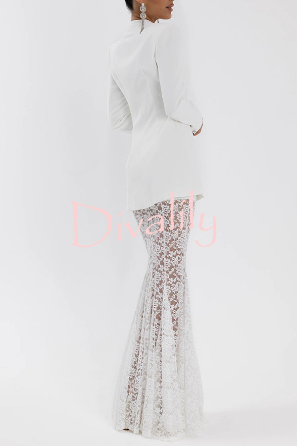 Poetic Muse Floral Lace High Rise Elastic Waist Fishtail Hem Maxi Skirt