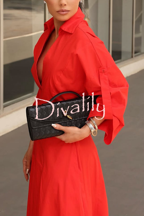 Newtown Wide Sleeve Pocketed Umbrella Hem Shirt Maxi Dress