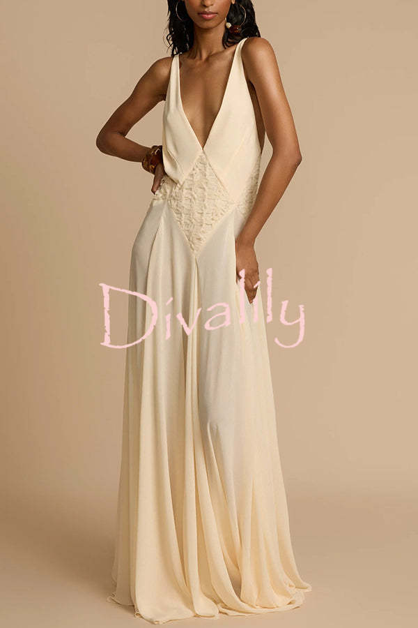 Venus By The Sea Tulle Lace Patchwork Backless Flowy Maxi Dress
