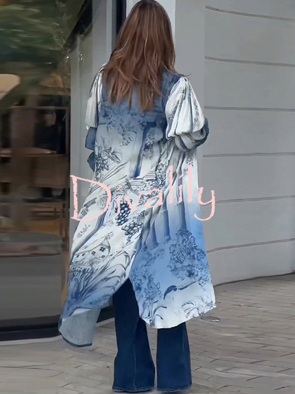 Unique Printed Loose Long Shirt Outerwear