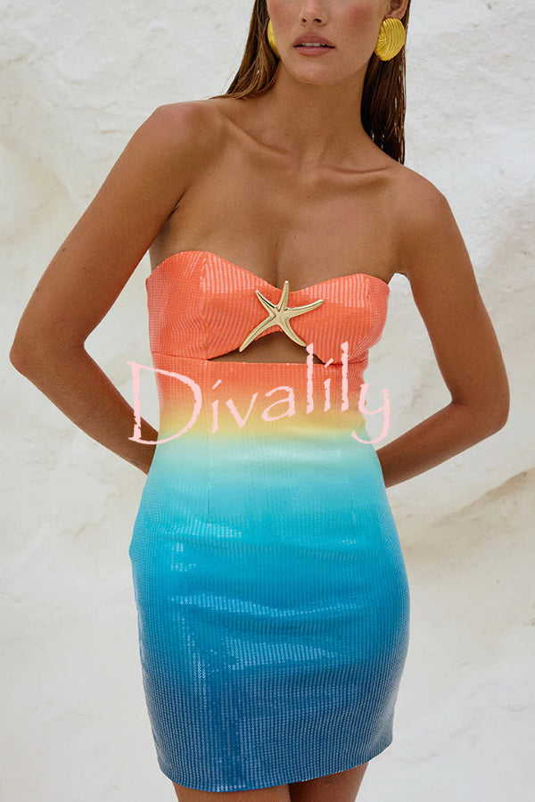 Gradient Sequin Sexy Off-the-shoulder Hollow Slim Mini Dress