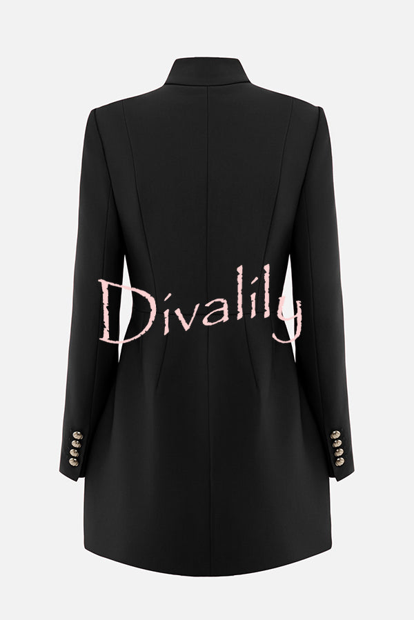 Elegant Long-sleeved Hollowed-out Button-down Slim-fit Mini Dress